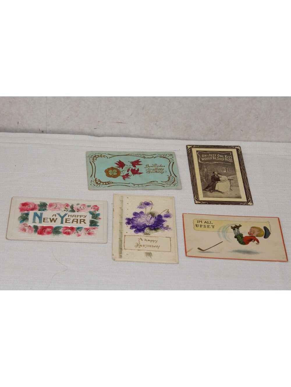 Antique 1915 Embossed & Written Postcards Lot of 5 Birthday New Year Romance